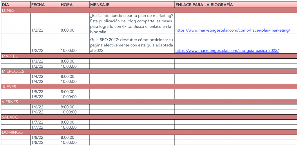 Captura calendario contenidos Instagram