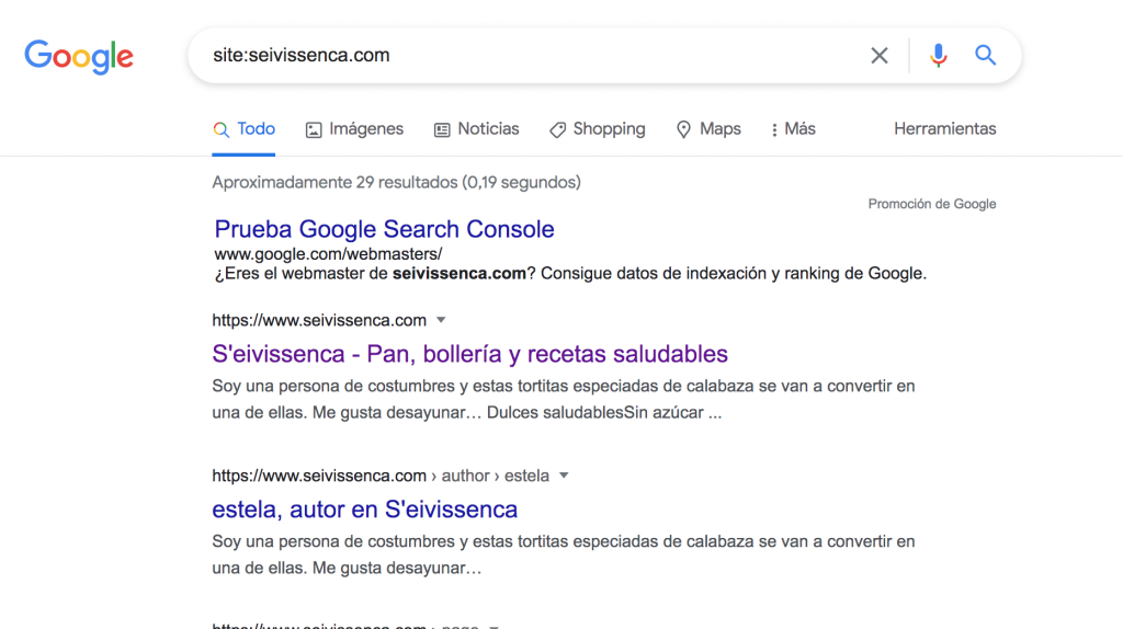 Ejemplo comando Site Blog Seivissenca, SEO guía básica