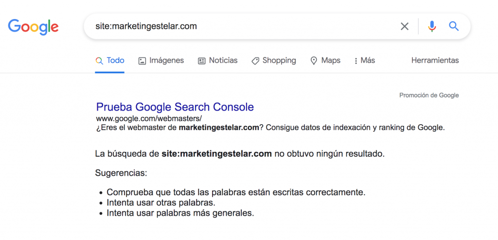 Ejemplo página no indexada, SEO guía básica